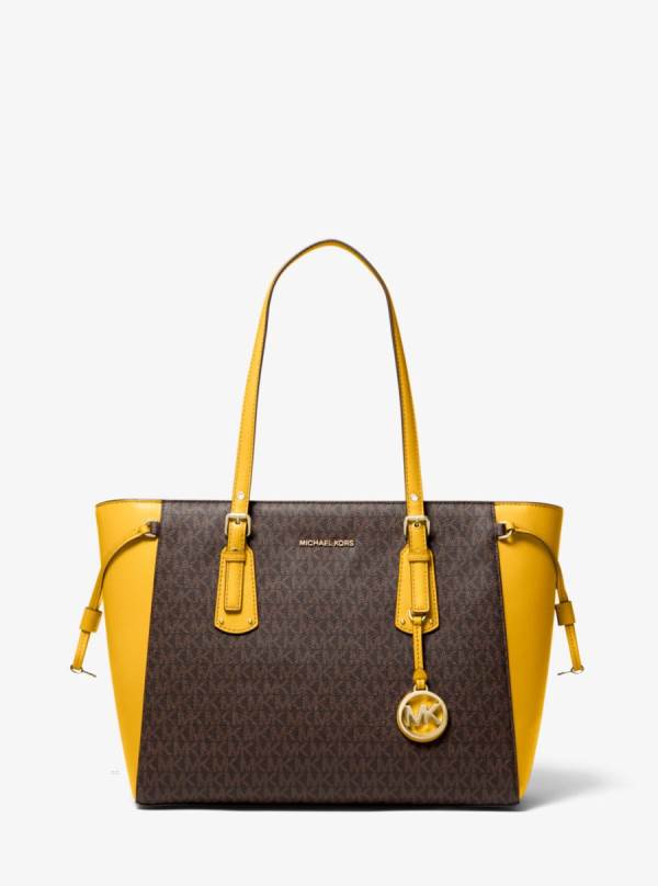 Damske Prenosná Taška Michael Kors Voyager Medium Logo Kvetinové Oranžové - Kabelky Michael Kors Lacne | RZLQF-9508